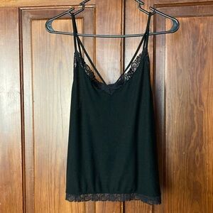 American Eagle Outfitters Black Strappy Ribbed Soft Lace Cami Size Medium